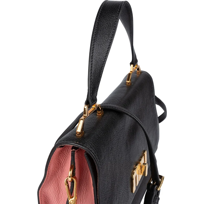 Miu Miu Black Madras Leather Top Handle Crossbody Handbag