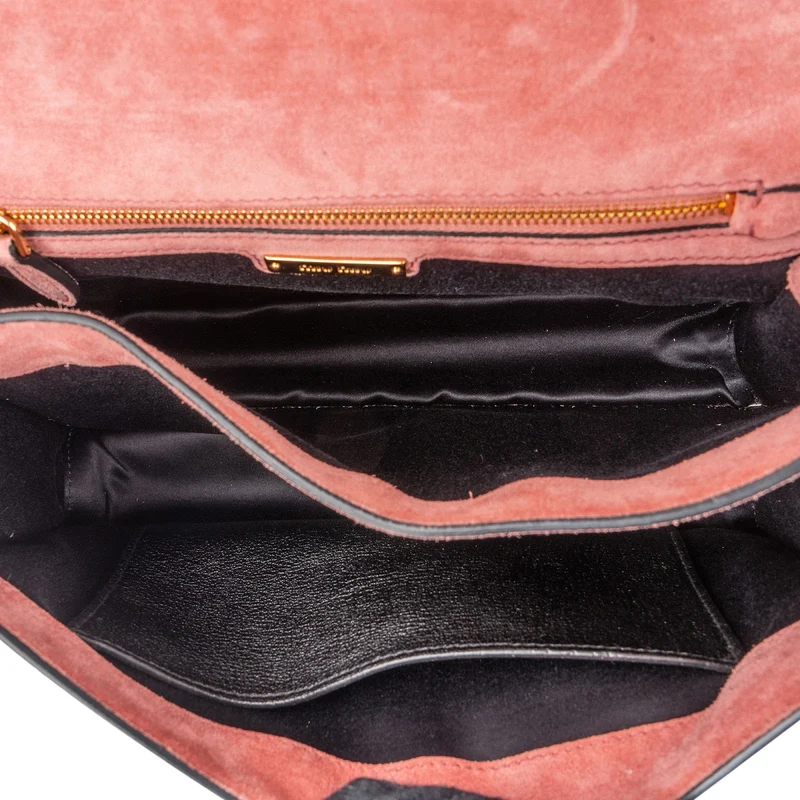 Miu Miu Black Madras Leather Top Handle Crossbody Handbag
