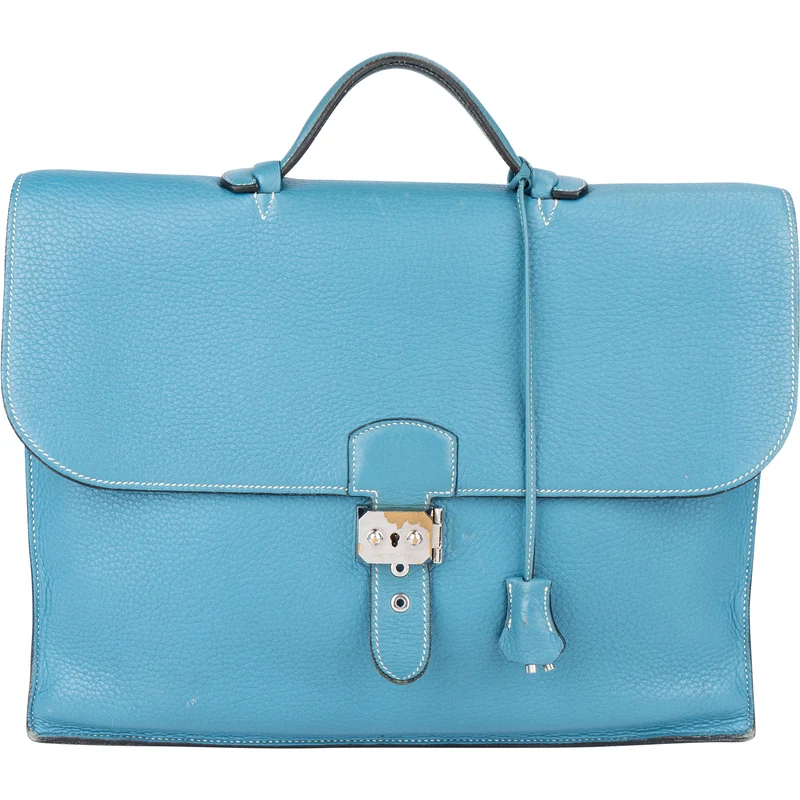 Hermès Blue Jean Togo Leather Sac A Depeches Business Handbag