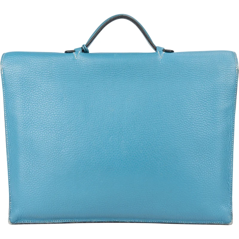 Hermès Blue Jean Togo Leather Sac A Depeches Business Handbag