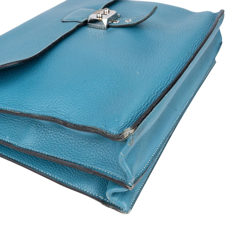 Hermès Blue Jean Togo Leather Sac A Depeches Business Handbag