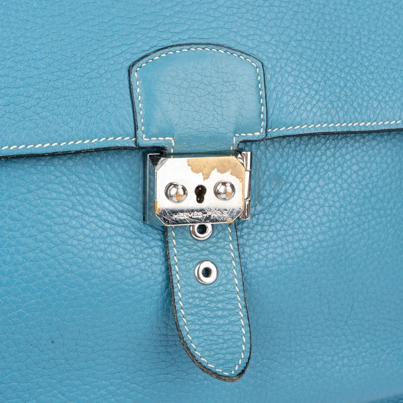 Hermès Blue Jean Togo Leather Sac A Depeches Business Handbag