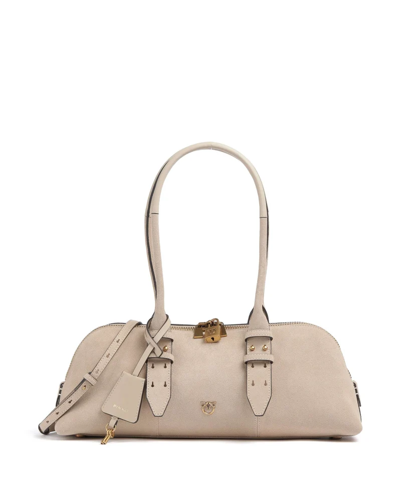 Pinko Bowling Horizontal Big Schultertasche beige/grigio fumo/antique gold