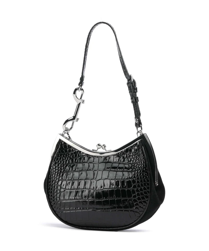 Vivienne Westwood Charm Frame Embossed Croc Schultertasche black charms