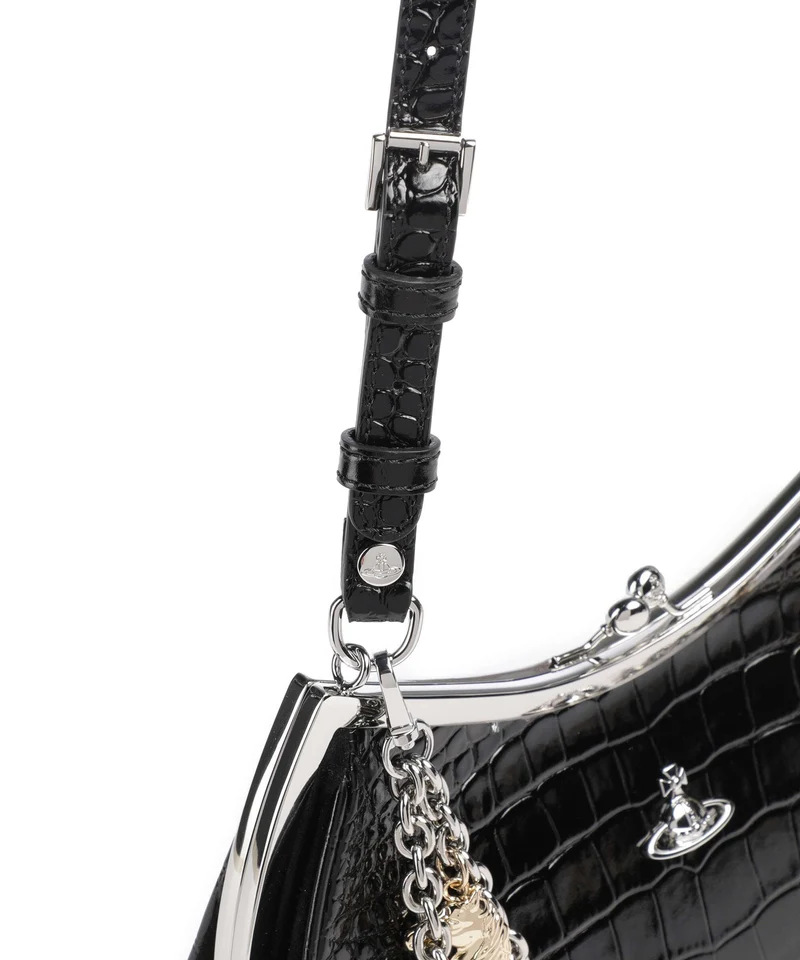 Vivienne Westwood Charm Frame Embossed Croc Schultertasche black charms
