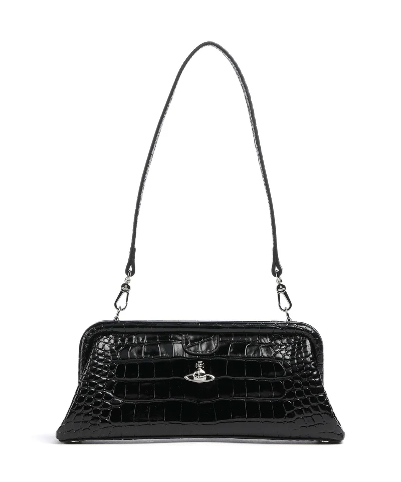 Vivienne Westwood Jane Frame Embossed Croc Schultertasche black