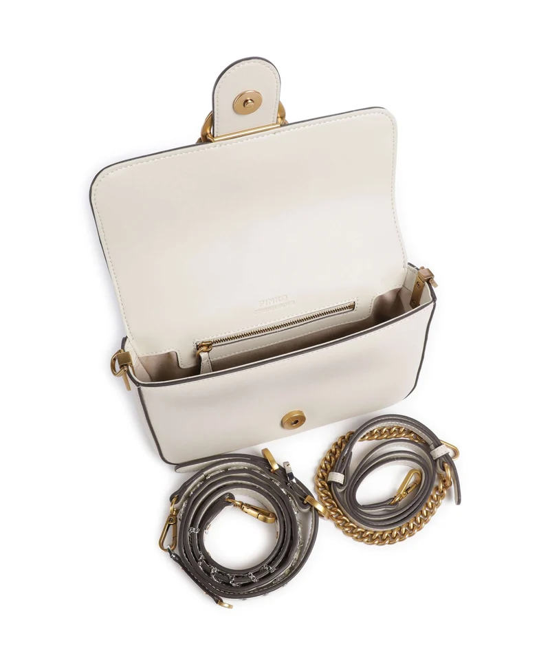 Pinko Love One Mini Slouchy Charms Umhängetasche bianco seta/antique gold