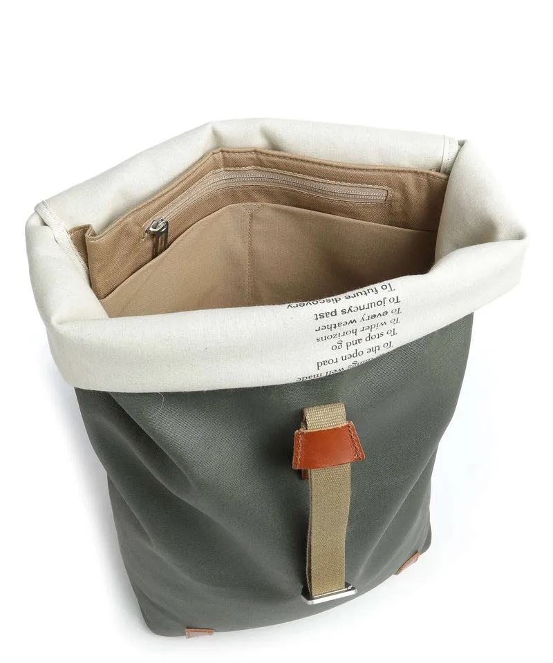 Brooks England Pickwick Cotton Canvas Large Rolltop Rucksack sage green/honey details